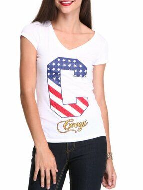 COOGI Live Sexy Flag C T-Shirt White Red Blue Patriotic Tee NWT